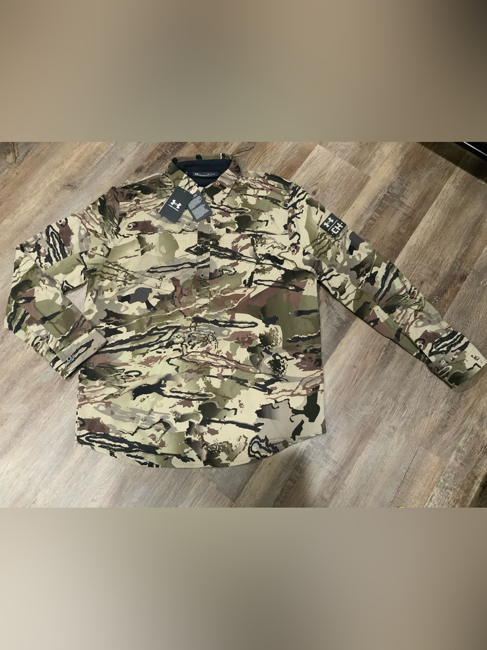 Under Armour Backwoods CH1 Henley Shirt UA Barren Camo/Blk 1356287-999 Men Sz L